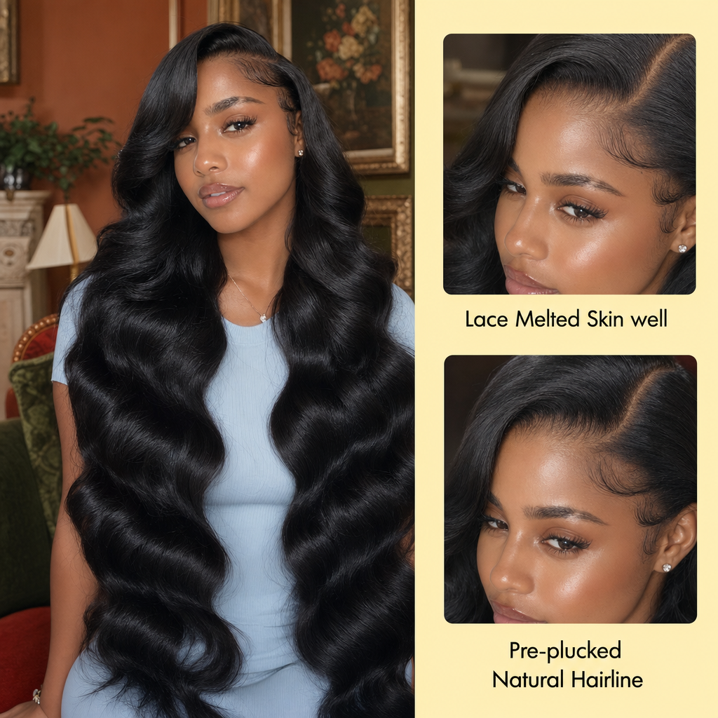 Body Wave Lace Front Wig – 100% Human Hair | 1B Natural Black